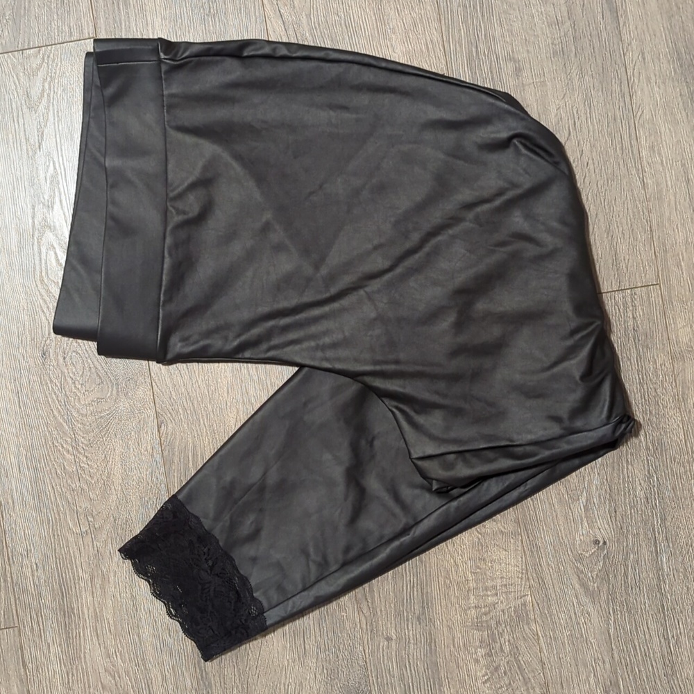 LAST CHANCE Torrid Faux Leather Lace Trim High Rise Leggings